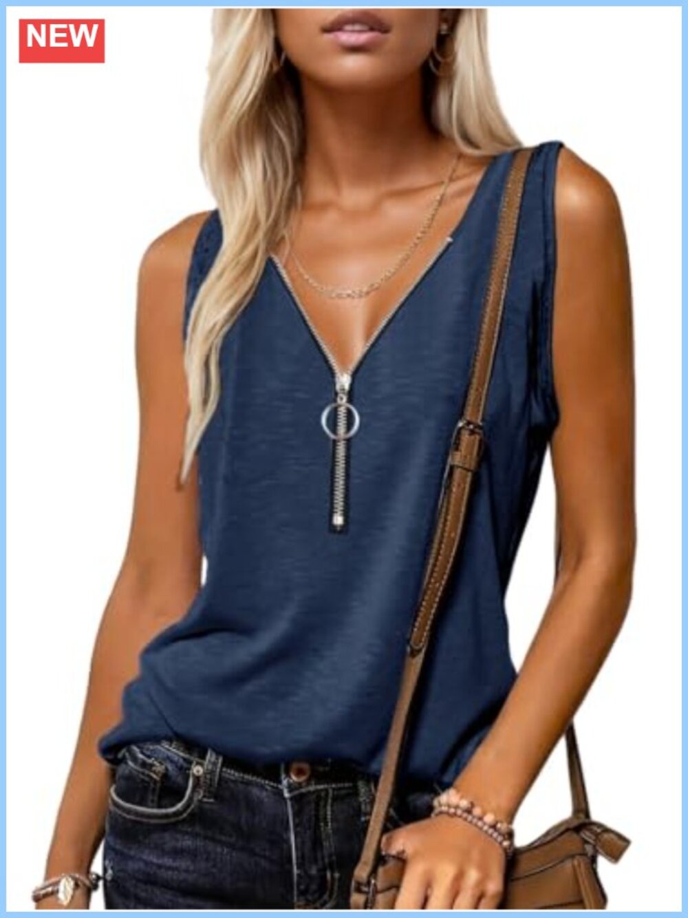 Womens Half Zip V Neck Tank Top Sleeveless Summer Shirt Loose Flowy